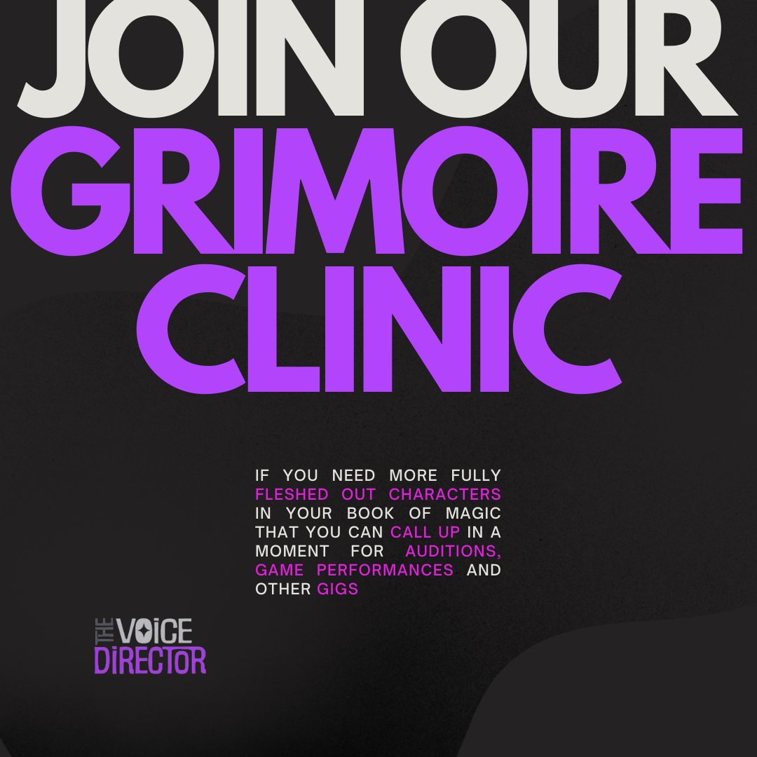 Brush up on your book of characters at our Grimoire Clinic this Thursday, February 29th.  The place to do everything related to creating or enhancing characters in your toolbox.  It's not magic, but it is pretty fun!

#voiceover #videogamevoiceover #videogames #voiceacting