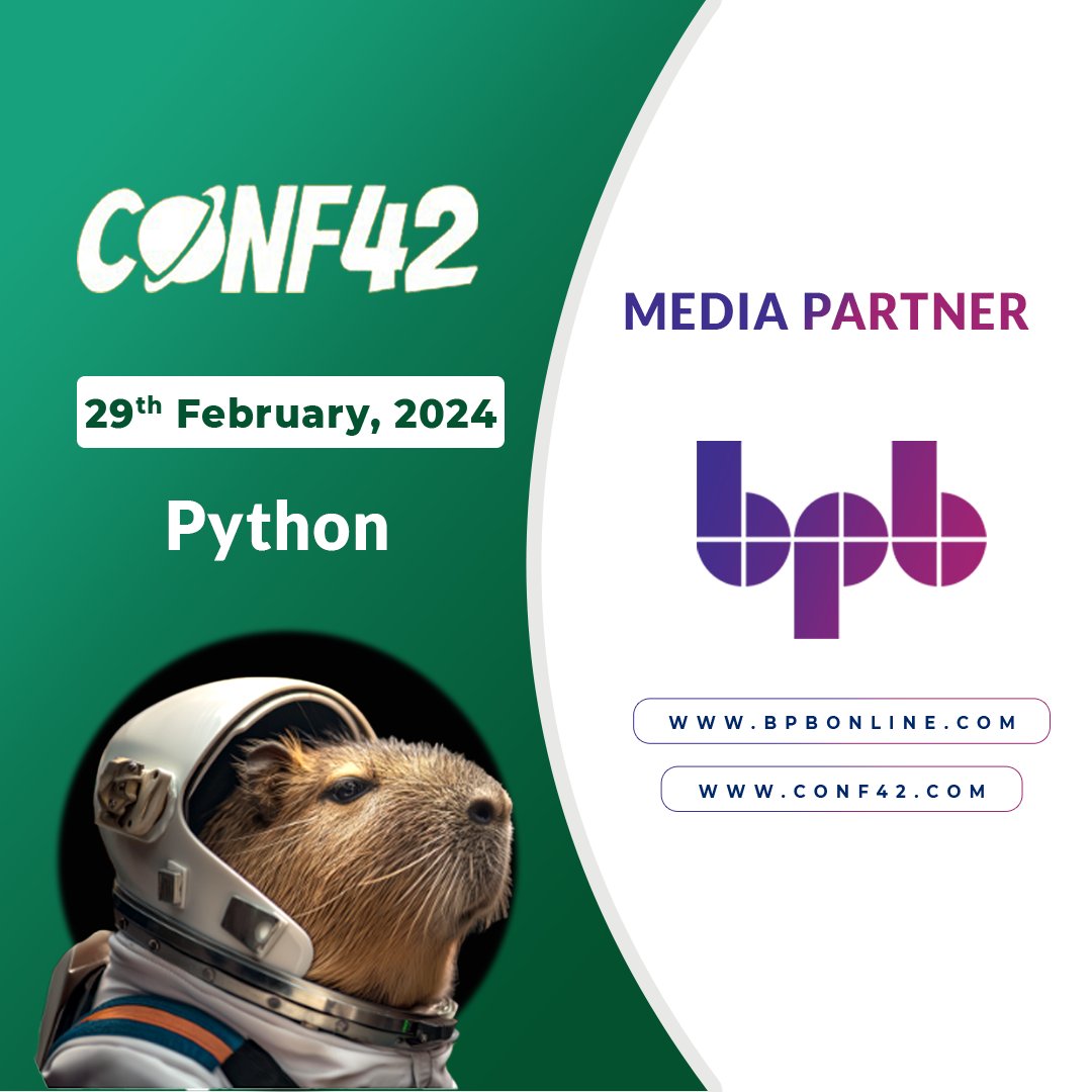 Get inspired by fellow Pythonistas Snakes and Pandas united, at the upcoming Python Conf42 on 29th Feb 2024! 🐍

As honored media partners of the Conf42, we extend our gratitude for an incredible collaboration! 🎉

#BPBonline #ITPublisher #Conf42 #PythonConference #TechEvent