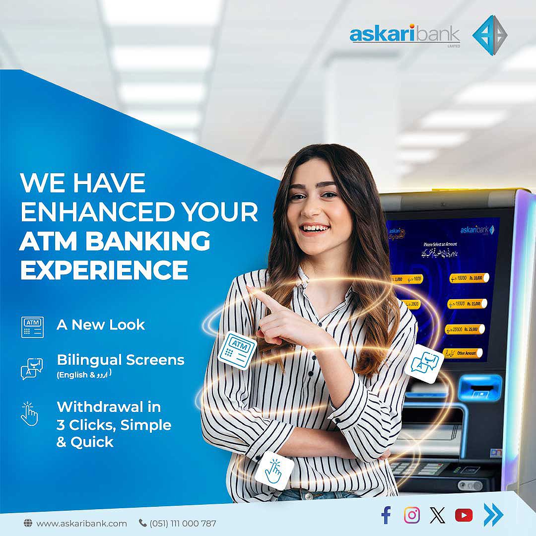 Experience the difference! Visit your nearest Askari Bank ATM and see how we're making your banking experience smoother and more secure. #AskariBank #atmenhancements #bankingmadeeasy #conveniencefirst