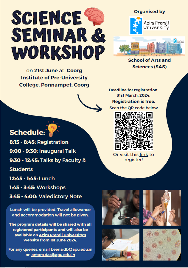 antara das (@flygal_antara) on Twitter photo <a href="/BioTicks/">Biology@Azim Premji University</a> is coming to <a href="/CoorgInstitute/">COORG INSTITUTE OF TECHNOLOGY</a> Pre Univ College for a Science Seminar cum Workshop
π§βπΌScience talks π§ͺβοΈπ¦ π§ π»π§²
π§βπ«fun hands-on activities
π
21st June
If u're in Class XI or XII & interested in pursuing a career in science, pls register forms.gle/iyhvmsQBftu256β¦ <a href="/BioTicks/">Biology@Azim Premji University</a> is coming to <a href="/CoorgInstitute/">COORG INSTITUTE OF TECHNOLOGY</a> Pre Univ College for a Science Seminar cum Workshop
π§βπΌScience talks π§ͺβοΈπ¦ π§ π»π§²
π§βπ«fun hands-on activities
π
21st June
If u're in Class XI or XII & interested in pursuing a career in science, pls register forms.gle/iyhvmsQBftu256β¦