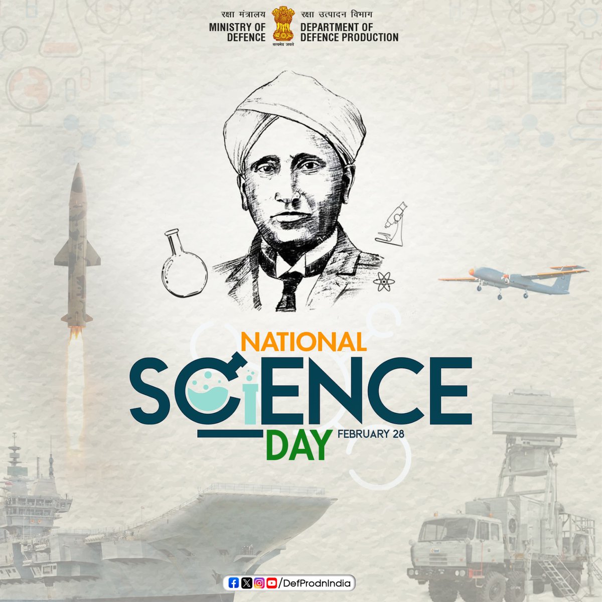 On this #NationalScienceDay, a humble salute to the pioneering contributions of iconic scientist, Nobel Laureate #BharatRatna Dr. #CVRaman. 
Together, let's create an ecosystem that ignites Defence innovation and boosts #AatmanirbharBharat & #MakeinIndia
#ViksitBharat.
