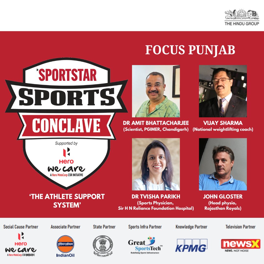 sportstarweb's tweet photo. @meet_hayer @iamsidkaul @AnjumMoudgil @avneet_sidhu Who better than Dr. Amit Bhattacharjee, Vijay Sharma, @drtvisha, and John Gloster to discuss the all-important 'Athlete Support System'?  

#SportstarConclave #FocusPunjab https://t.co/5FeuAe2gGE