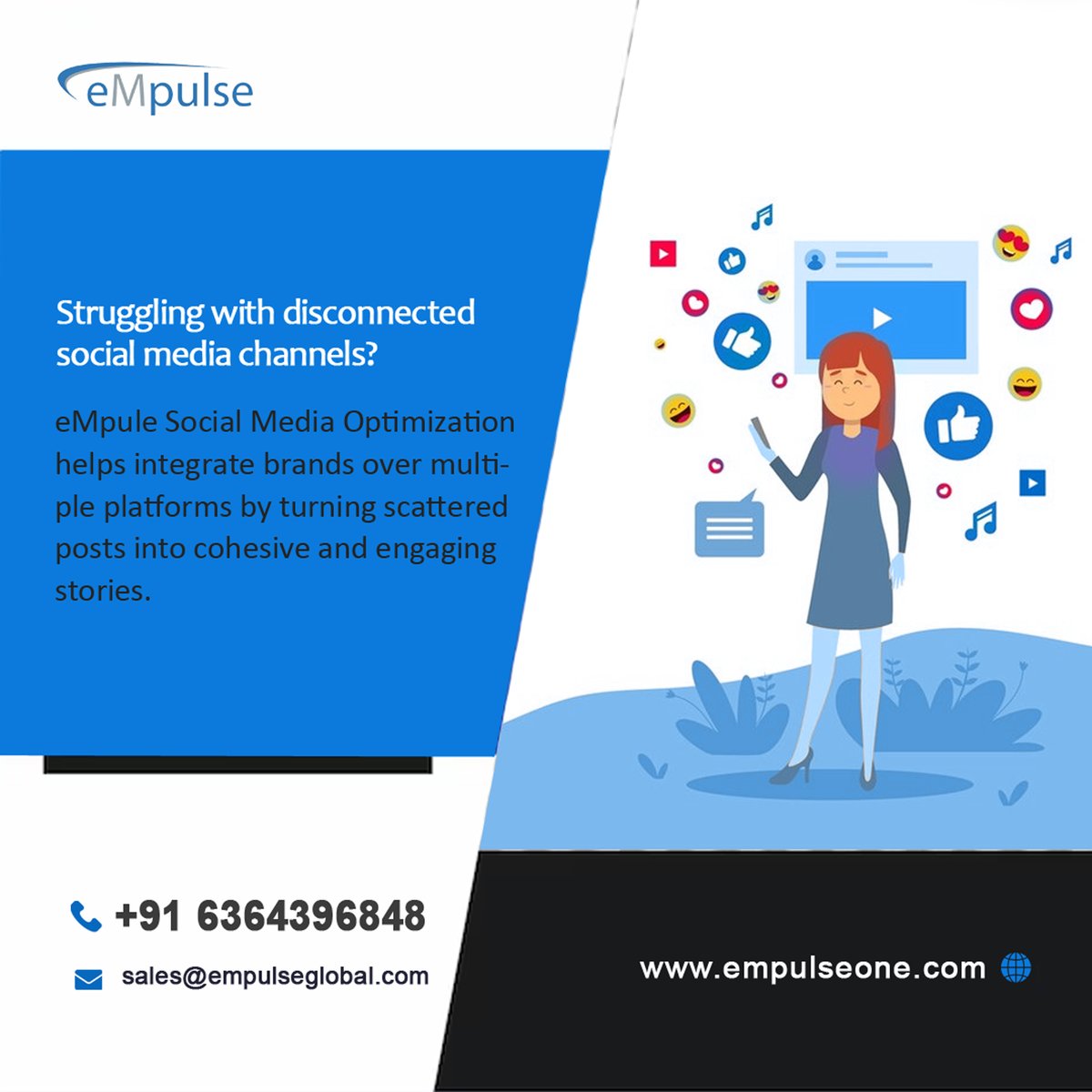 Struggling with disconnected social media channels? eMpule SMO helps integrate brands over multiple platforms by turning scattered posts into cohesive and engaging stories. Site: empulseglobal.com #empulseglobal #socialmediaoptimization #BrandVisibility #postengagement