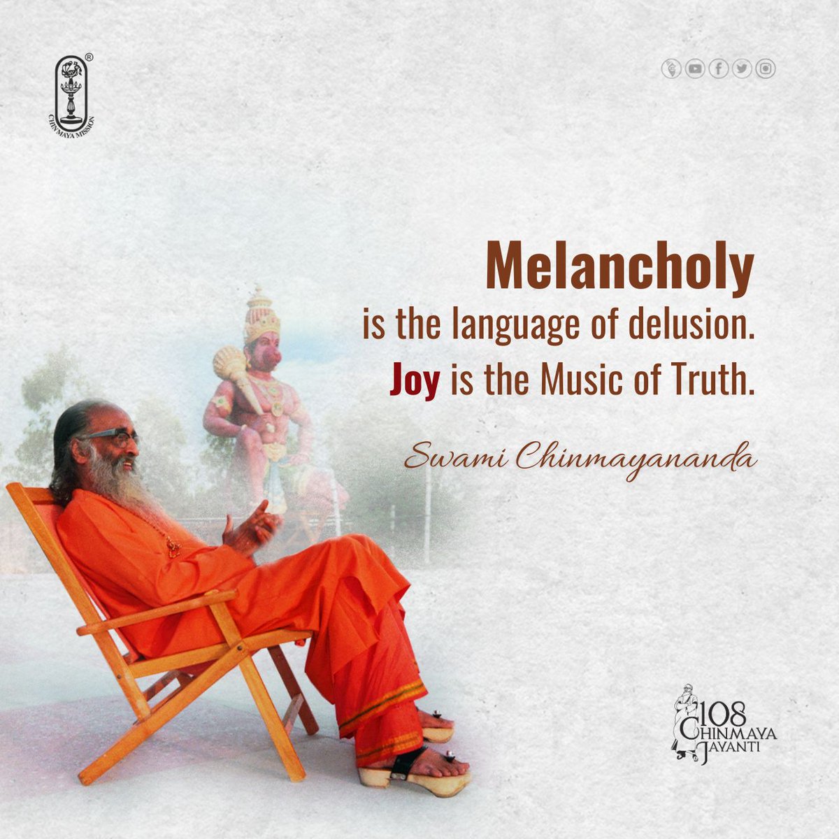 Melancholy is the language of delusion. Joy is the Music of Truth. - Swami  Chinmayananda #chinmayamission #Gurudev #Quotes #morningquotes  #morninginspiration #motivationalquotes #inspirational #mindfulness  #spirituality #spiritual #god ..., image size:1200x1200