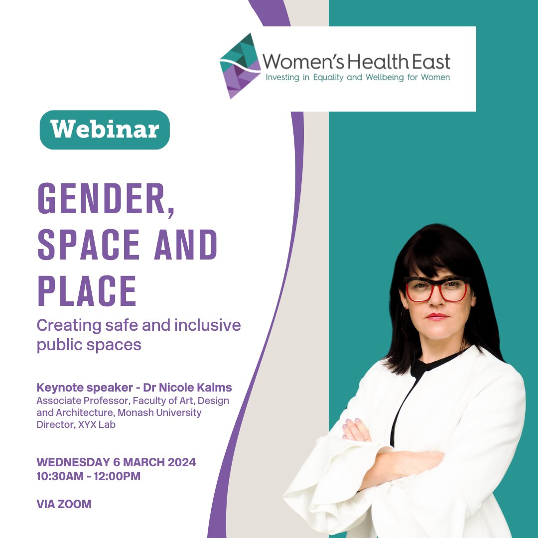 Join Associate Professor Nicole Kalms, the keynote speaker, at the Gender, Space and Place webinar hosted by @WHEast next Wednesday. Register here: eventbrite.com.au/e/gender-space… Event details: 🗒 Wednesday 6 March ⏰10:30am – 12:00pm 💻Online via Zoom
