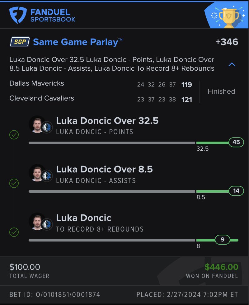 BetsRigged's tweet photo. INSANE DAY 🤯

LUKA DONCIC SGP (+346) ✅
LUKA DONCIC O37.5 PTS (+250) ✅
HAWKS ML (+160) ✅
PENGUINS ML (+132) ✅
PENGUINS +2.5 LIVE (+102) ✅
FLAMES ML (-120) ✅

5 PICK PARLAY ROUND ROBINS 🤦🏻‍♂️ 3/5 

DON’T MISS OUT NEXT TIME 

TURNED $100 ➡️ $446 TODAY 👊🏼

#GamblingX #NBA #NHL https://t.co/JS2C5NrZsT