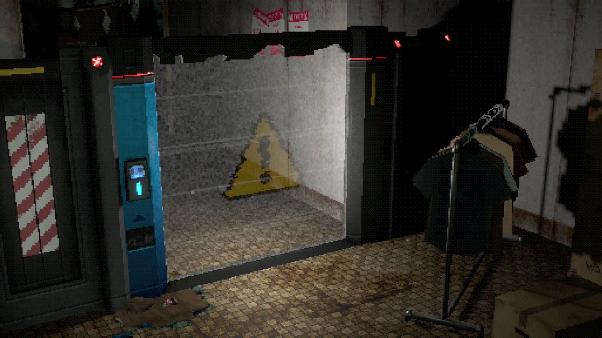 DDDistortionDev's tweet image. In addition to serving the narrative, the design of the Provisional Government technology scattered around Tokyo is meant to stand out, and indicate gameplay function. The cyan coloration is a hint that these objects can be interacted with.

#indiedev #nightmareoperator