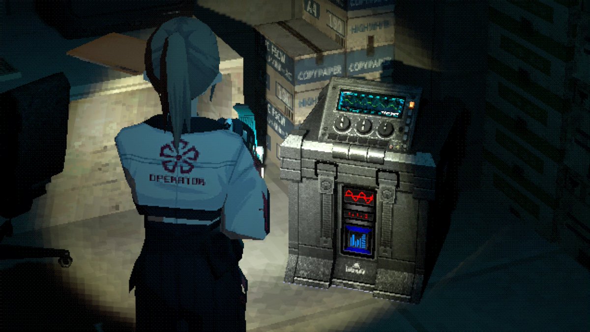 DDDistortionDev's tweet image. In addition to serving the narrative, the design of the Provisional Government technology scattered around Tokyo is meant to stand out, and indicate gameplay function. The cyan coloration is a hint that these objects can be interacted with.

#indiedev #nightmareoperator