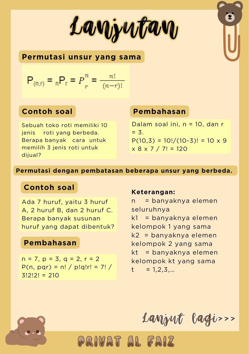 Privatalfaiz's tweet photo. Siapa yang masih merasa bingung tentang permutasi? Aku punya catatan tentang permutasi, nih. Yuk, disimak dan dipelajari yaaa! https://t.co/rjHRc0VRb4