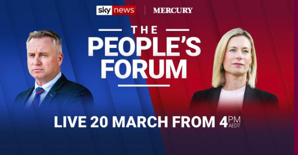 Looking forward to heading to Hobart for the Sky News / Mercury People’s Forum just days out from the State Election. Live on @SkyNewsAust & @themercurycomau