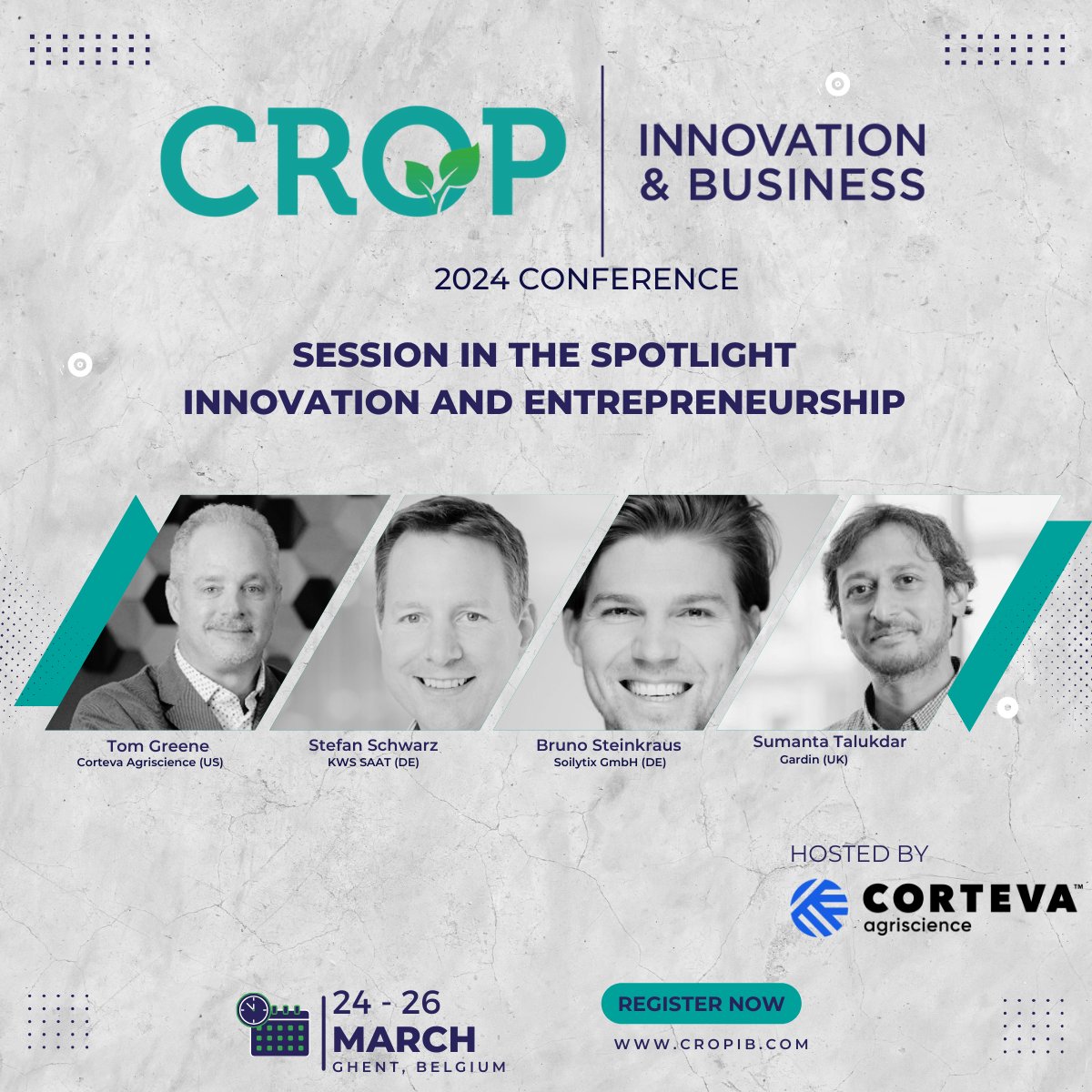 We are proud to announce another great session during the CROP Innovation &amp; Business conference on March 24-26 in Ghent! This one is about #INNOVATION &amp; #ENTREPRENEURSHIP.
More info. and registration: cropib.com