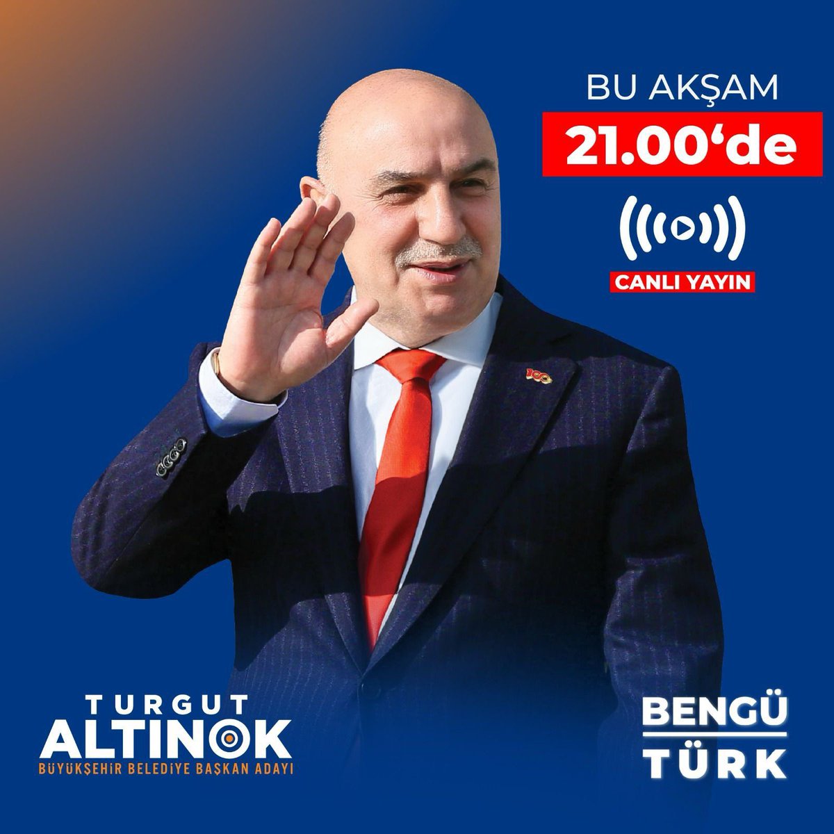 Cumhur İttifakı ABB Başkan Adayı Turgut Altınok bu akşam saat 21.00'de BENGÜ TÜRK ekranlarında Ankara'ya dair projeleri hakkında açıklamalarda bulunacak, merak edilenleri cevaplayacak. #HızlanmaZamanı