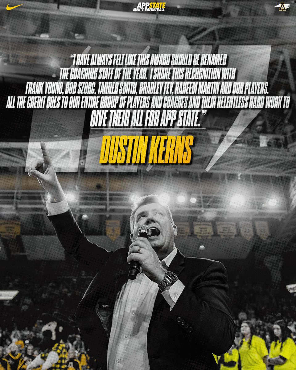 PaulBiancardi's tweet photo. Impressive fact about head coach Dustin Kerns, who was named Sun Belt Coach of the Year. @CoachDKerns 

Add this to his list of accomplishments. In only seven years as a head coach at two different Division I programs, he holds the record for the most wins in a season. 

Program record 20 wins at Presbyterian. 

Program record 26 wins and counting at Appalachian State.