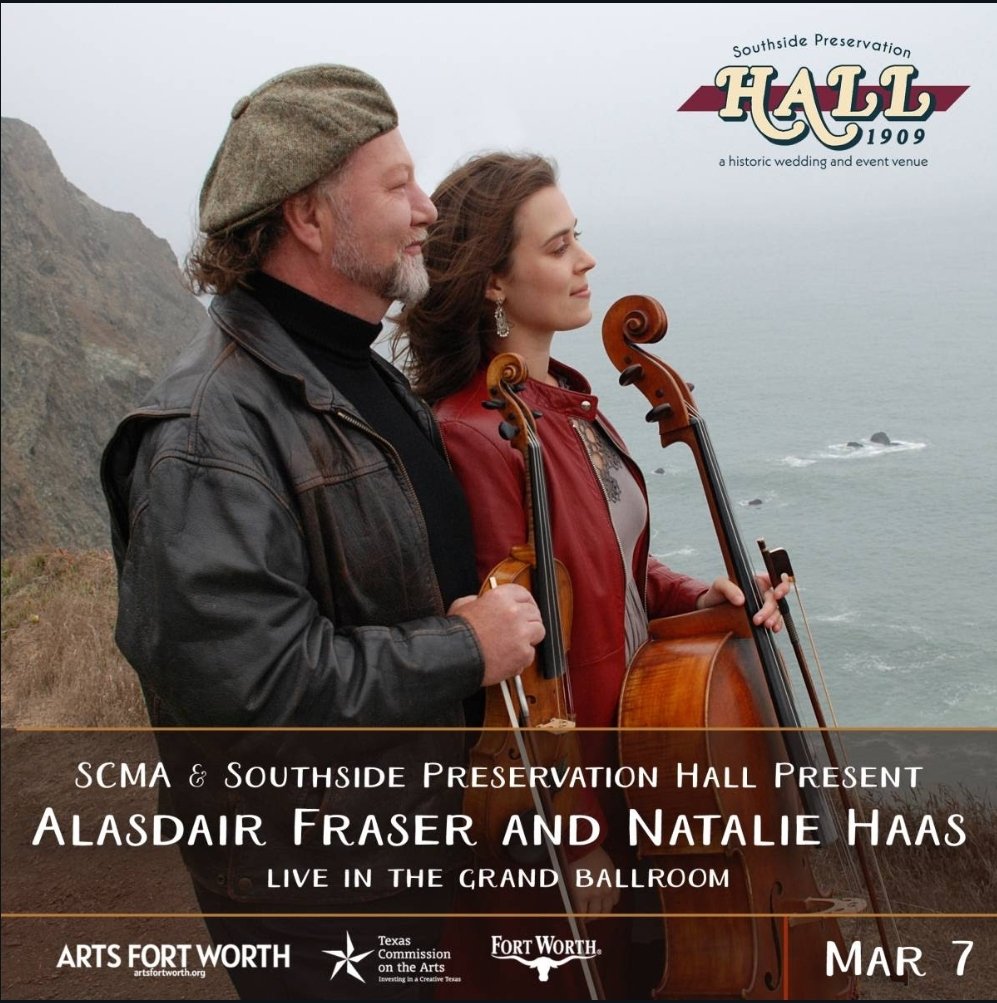 NTIF_scma's tweet image. SCMA and SPH Present: An Evening with Alasdair Fraser and Natalie Haas!
Date
Thursday
March 7, 2024
Time
Doors 6:30pm
Showtime 7:30pm
Location
Southside Preservation Hall

We are all so excited to bring Alasdair Fraser and Natalie Haas back to Texas after 10 long years! They were…