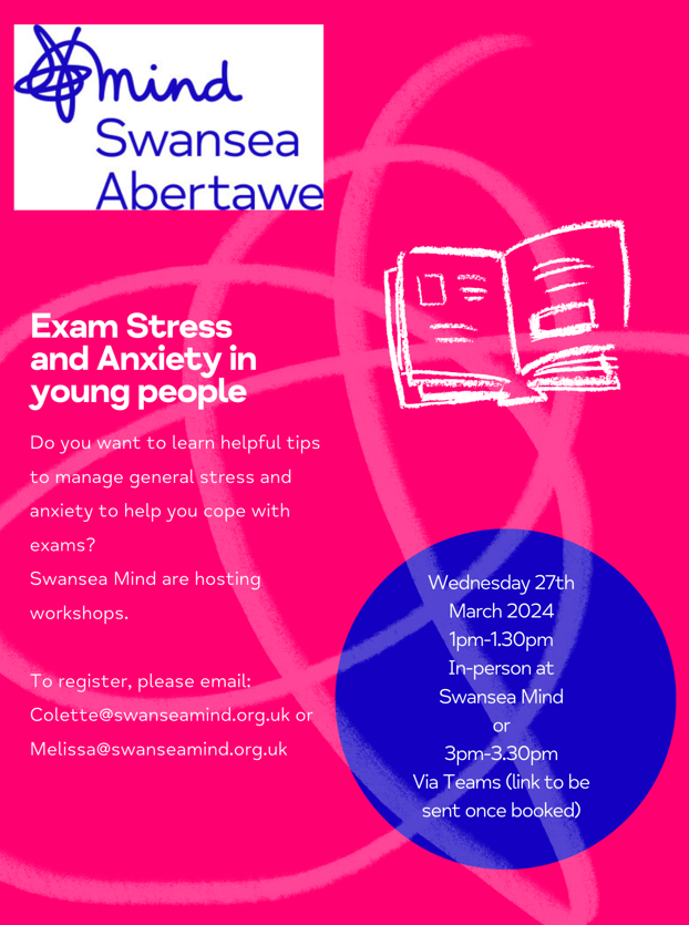 Mind  Swansea - Exam Stress and Anxiety Workshop - 27th March <a href="/MindCharity/">Mind</a>