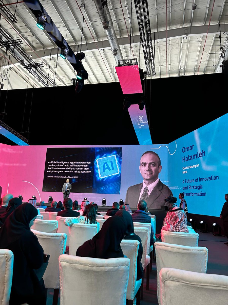 NeltaSA's tweet photo. @NASA Chief AI Strategist, Omar Hatamleh, gave a presentation on the opportunities and risks of AI at #LEAP in Riyadh.

However, these risks are manageable and should be accepted in order to take advantage of the opportunities offered by AI and create new possibilities
#LEAP2024 https://t.co/dndKW4XFa6