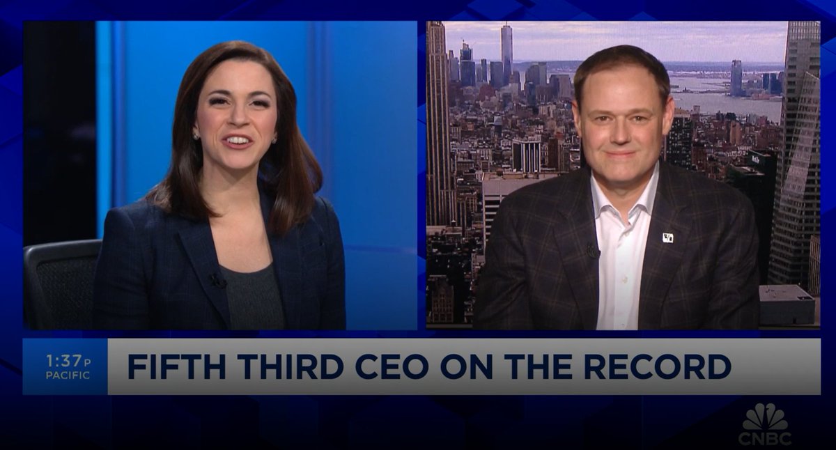 Fifth Third Chairman, CEO and President, Tim Spence, joined @CNBC to talk about regional banks, markets and Fifth Third’s performance. Watch the full interview: cnbc.com/video/2024/03/…