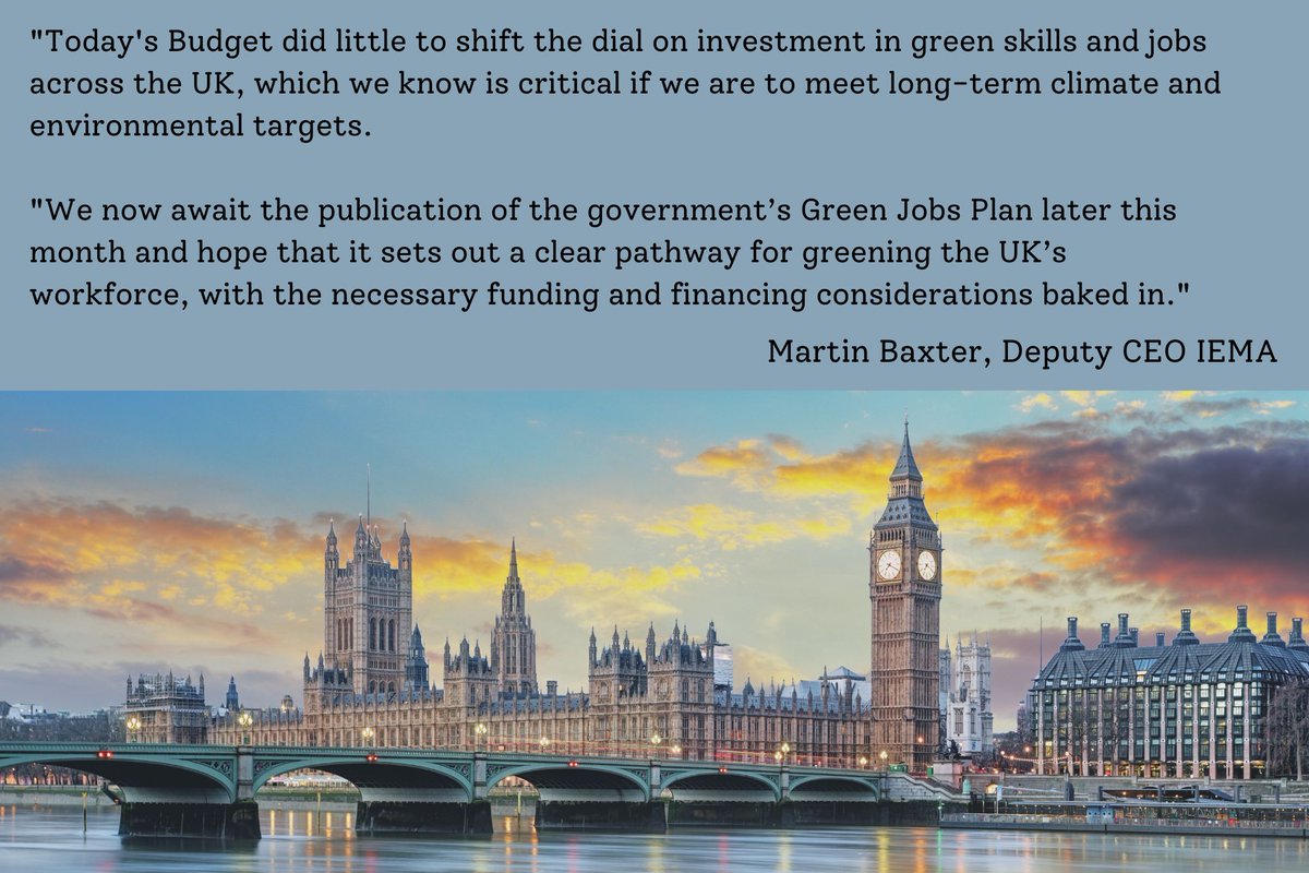 Commenting on today's #SpringBudget2024 announcements, IEMA's Deputy CEO, @mbaxteriema said:
#greenjobs #greenskills #Sustainability #climate #Environment