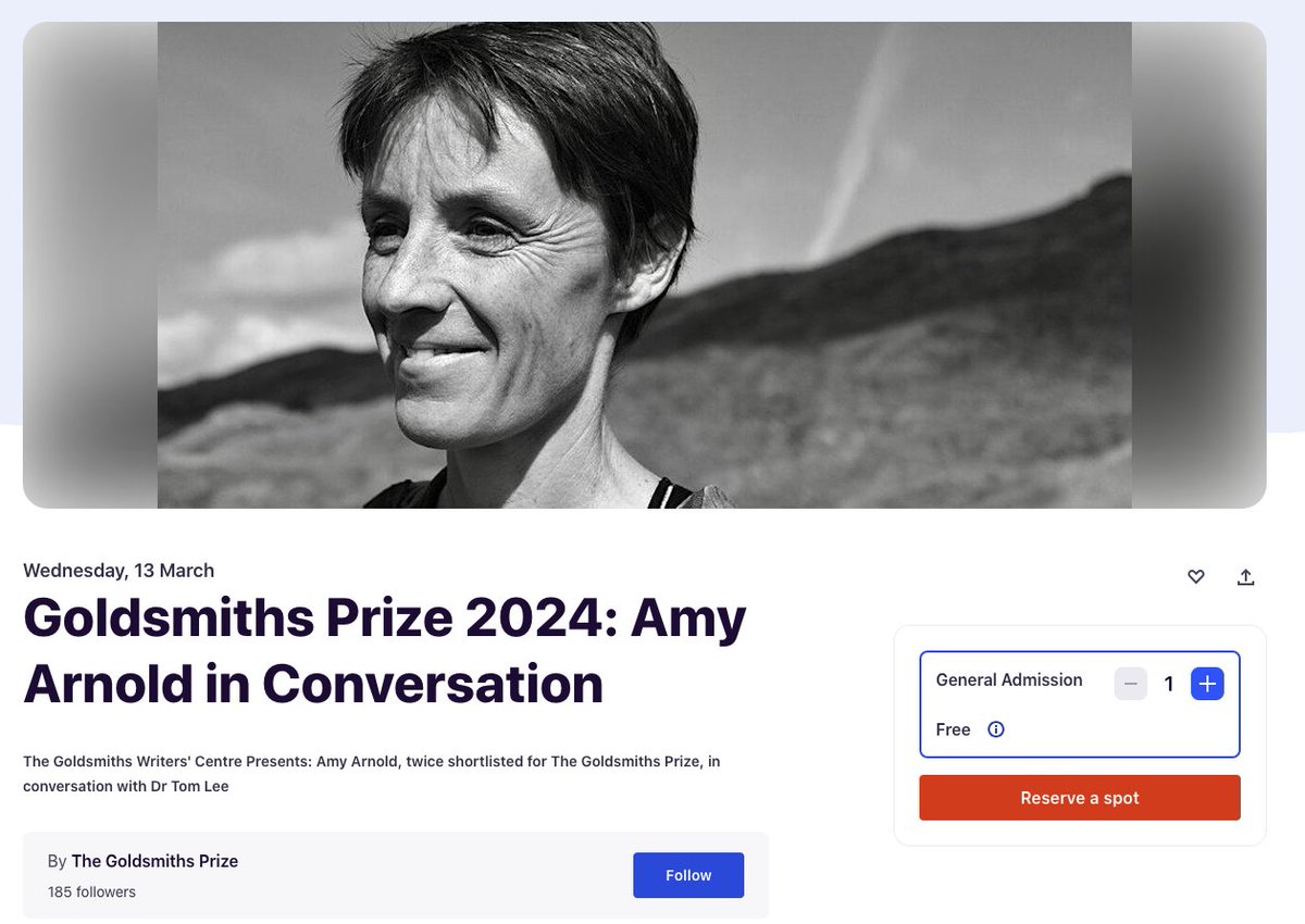 Amy Arnold is back at Goldsmiths next Wednesday, 13 March, in conversation with Tom Lee, Chair of Judges for the @GoldsmithsPrize. Amy’s novel Lori & Joe was shortlisted for the prize last year. 7pm, Richard Hoggart Building 137. Register (free) here: t.ly/vwH9R