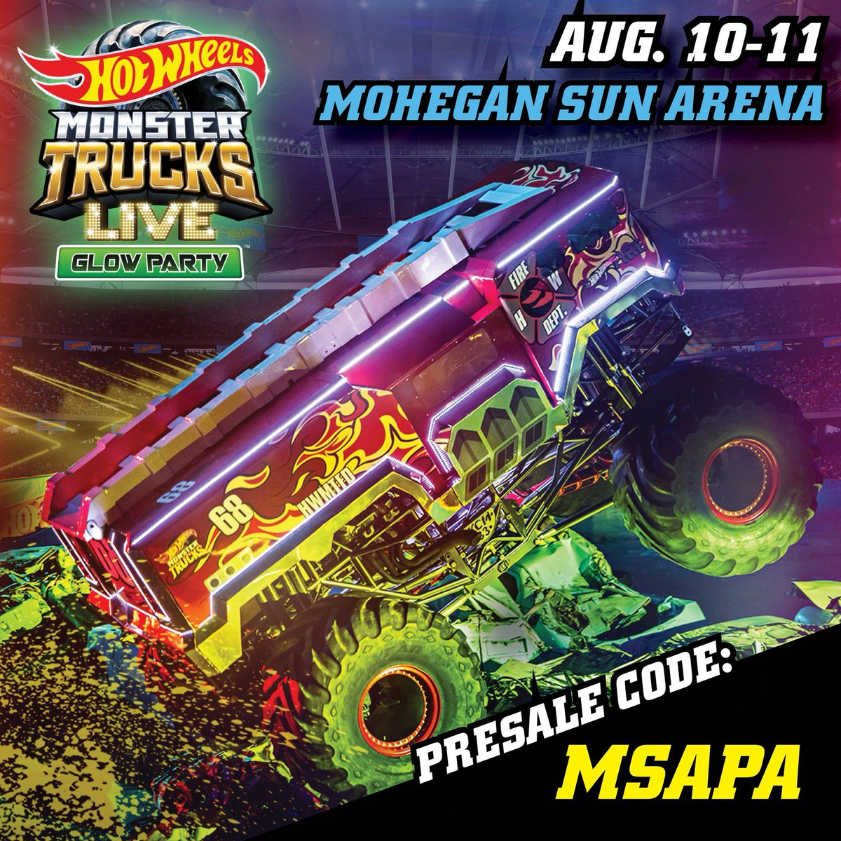 🔥PRESALE IS OPEN🚨 The #HotWheels MonsterTrucks Live Glow Party is rolling into #NEPA for the first time ever on August 10th and 11th and we have your first chance to score tickets with our two-day Venue Presale! Head to bit.ly/HotWheelsWB and use presale code MSAPA now!