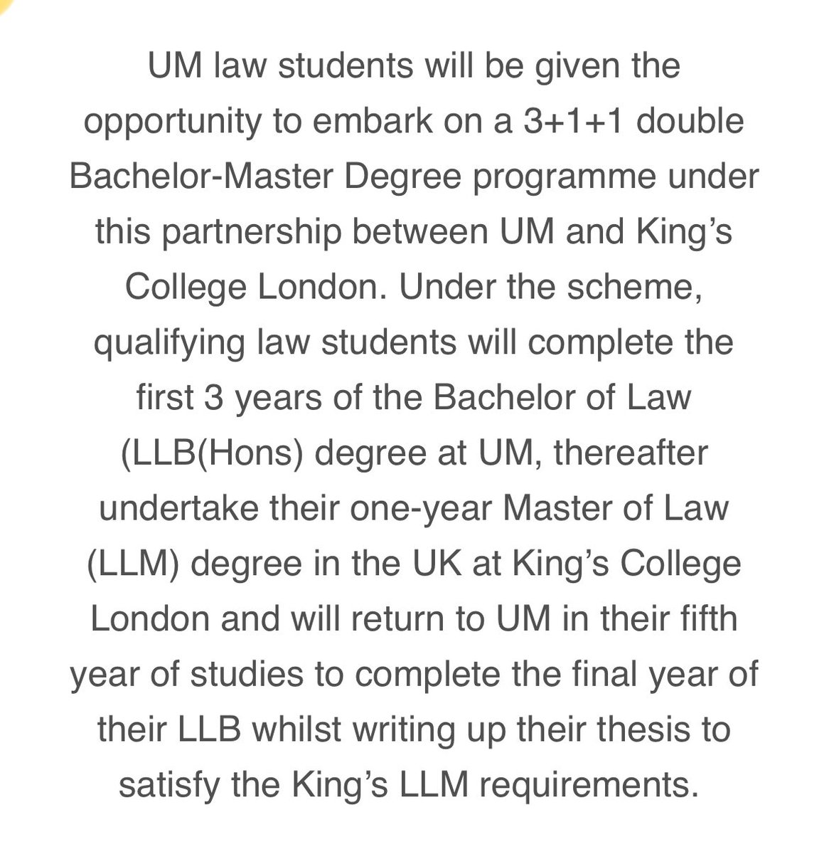 ainhsaifulnizam's tweet image. UM offer course Law baru!!! Cool gilaaa dia buat collaboration dengan KCL UK :O 

So 3 tahun dekat Malaysia, 1 dekat UK KCL then another 1 year back right here. 

Dapat LLB + LLM sekaligus 🤩
