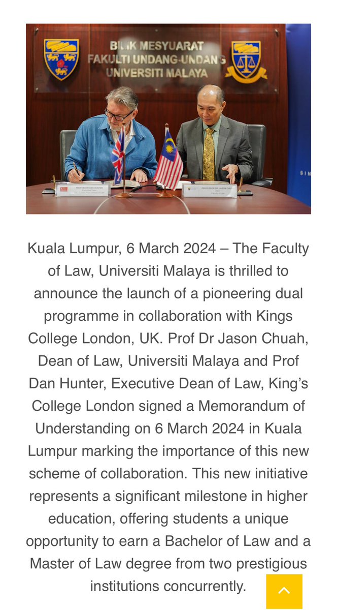 ainhsaifulnizam's tweet image. UM offer course Law baru!!! Cool gilaaa dia buat collaboration dengan KCL UK :O 

So 3 tahun dekat Malaysia, 1 dekat UK KCL then another 1 year back right here. 

Dapat LLB + LLM sekaligus 🤩