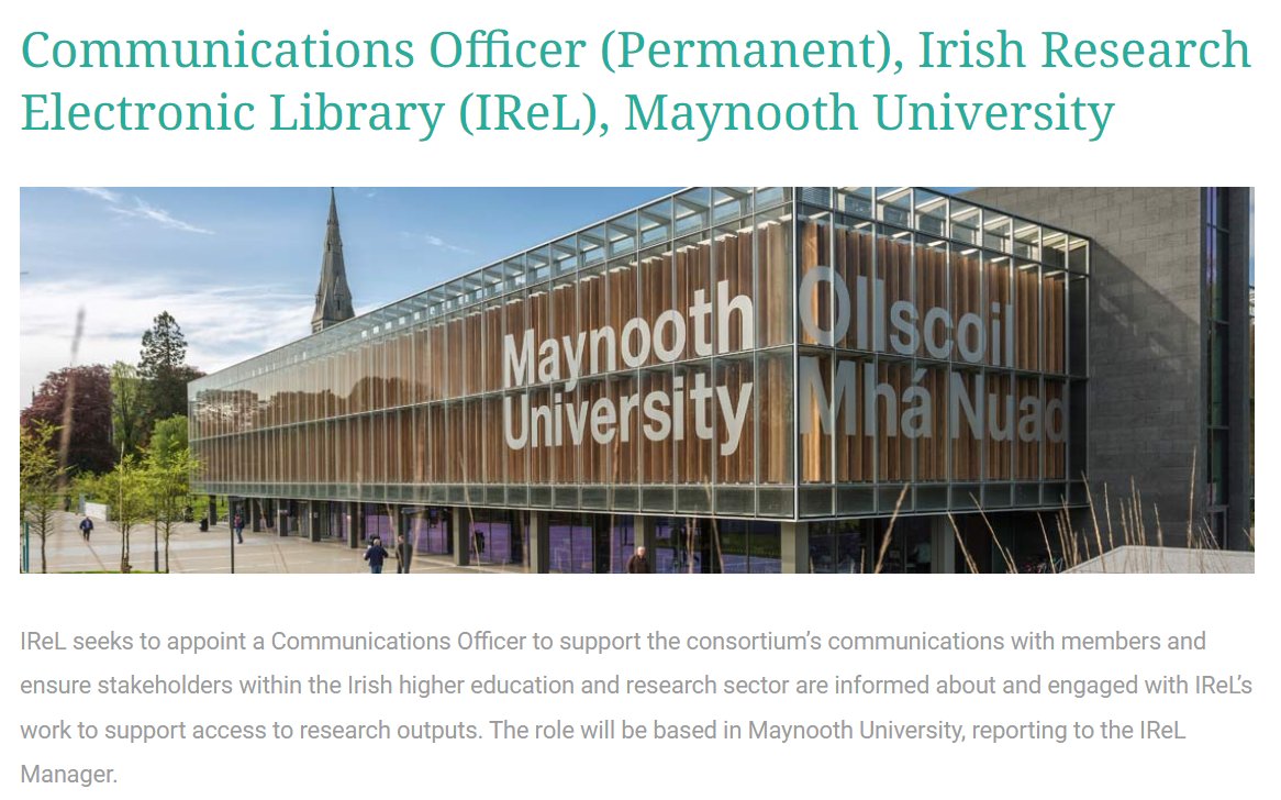 Exciting new permanent job vacancy with @IReLibrary! universityvacancies.com/maynooth-unive… #LISjobsIE