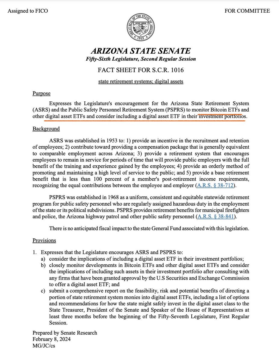 SimplyBitcoin's tweet photo. 🚨 BREAKING 🚨: Arizona State Senate to add #Bitcoin ETFs to its state retirement portfolios https://t.co/cdox903Ouf