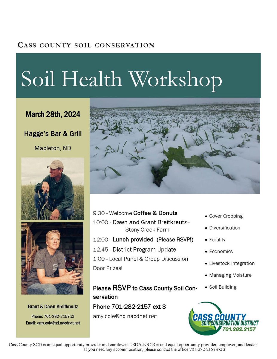 Make sure to mark your calendars for a great soil health talk in Mapleton ND.