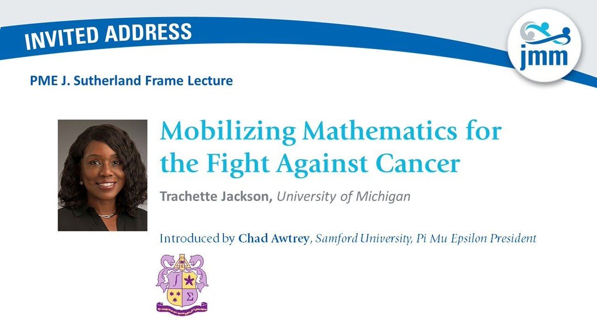 Today's #JMM2024 Video: Trachette Jackson, University of Michigan, gives the PME J. Sutherland Frame Lecture at the 2024 Joint Mathematics Meetings. The lecture is entitled 'Mobilizing Mathematics for the Fight Against Cancer.' Video: buff.ly/3Iq4T16