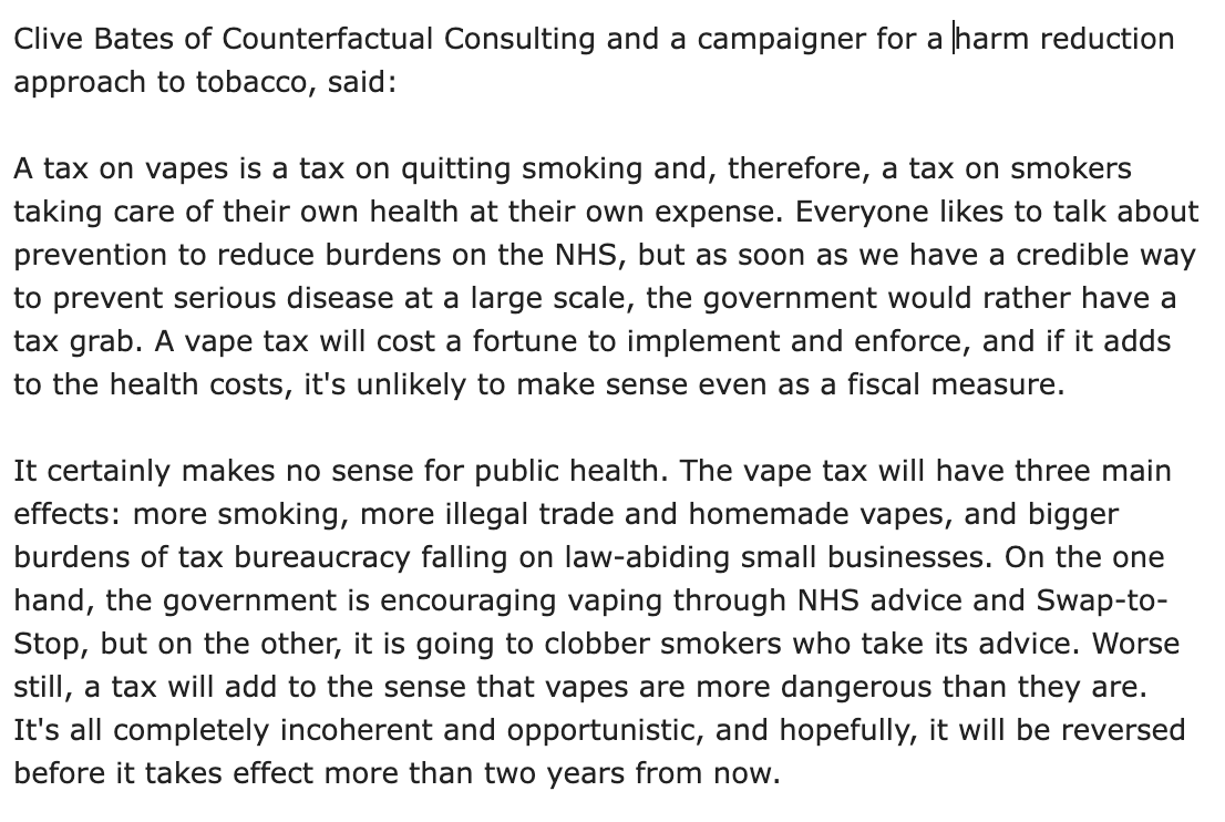 My comment on the UK government's vape tax...