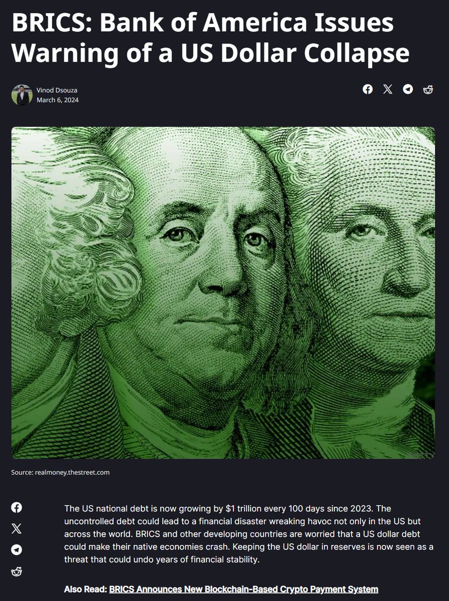 Bank of America warned in the latest piece that the US dollar and economy  face a “blowout year” in 2024. The growing national debt is the main reason  why the US economy