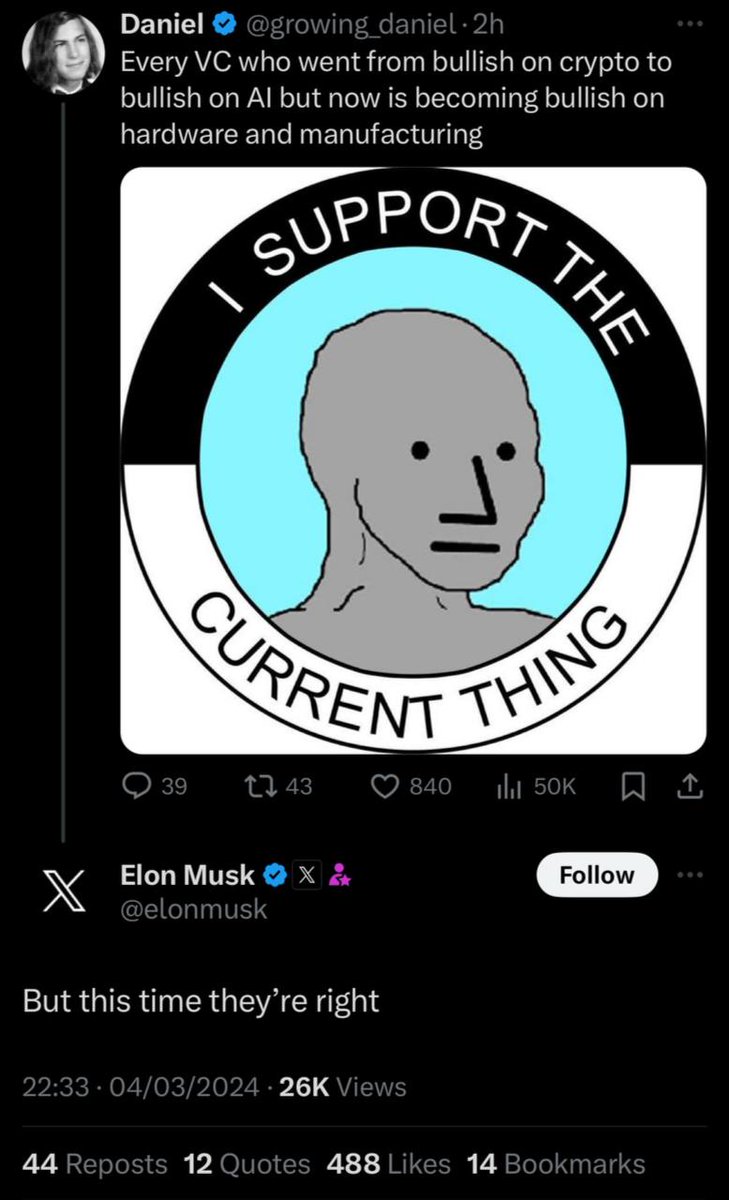 st0x11's tweet photo. @EricCryptoman @base @grandbase_fi @Send @BriansBased @basedmarkets $NPC Elon likes our meme, do not fade ser Elon, join the $NPC group. We are on @base at @aerodromefi  and ETH on @Uniswap. Biggest meme on the web. https://t.co/N0cVCmXkYJ