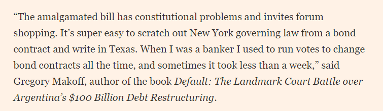 Neat piece on the NY sovereign debt bills – beyond forum shopping issues raised by <a href="/GMakoff/">Gregory Makoff</a>, curious about the interaction between the recovery cap (linked to the recovery of the US as a creditor), and the broader debates on Comparability of Treatment 1/4

ft.com/content/3c4f33…