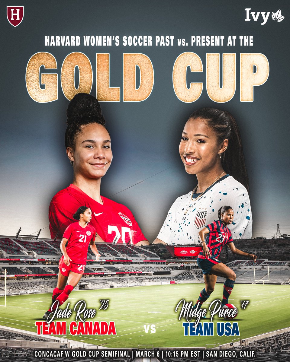 HWS on the 🌎 stage! TWO Harvard women's soccer players will square off in the CONCACAF @GoldCup tonight! We're so excited to watch Midge Purce '17 (🇺🇸) and Jade Rose '24 (🇨🇦) square off in the semifinals in San Diego!! #OneCrimson