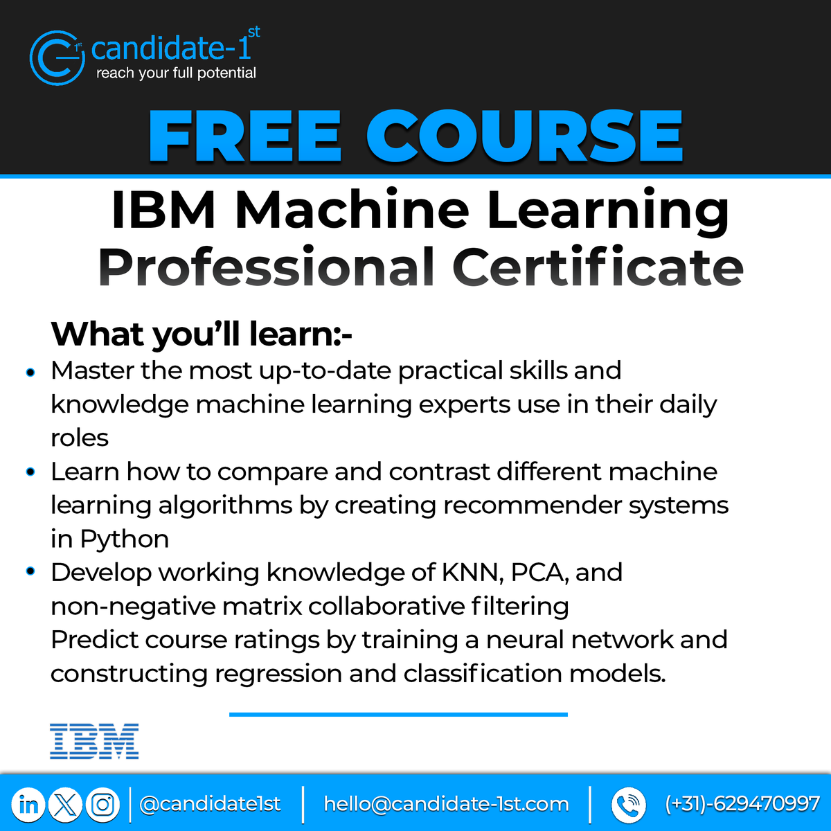 candidate1st's tweet photo. Elevate your tech career with a free IBM Machine Learning Certificate - your pathway to becoming an AI expert.
Visit the link below for expert insights & guidance.
https://t.co/T6b0gzd20i
#machinelearning #freecourse #ibmcertification #datasciencejobs #learncoding #techcareers https://t.co/lLuRe21cfL