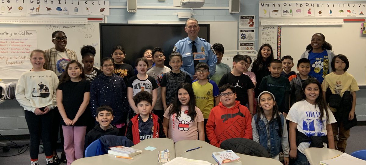 PWCPolice's tweet photo. What a great day with students from #Kilby Elementary participating in #ReadAcrossAmerica! Many thanks from @ChiefNewsham, senior staff members & #PWCPD SROs for inviting us to spend time with you, @PWCSNews. https://t.co/qIRWdNBQFY