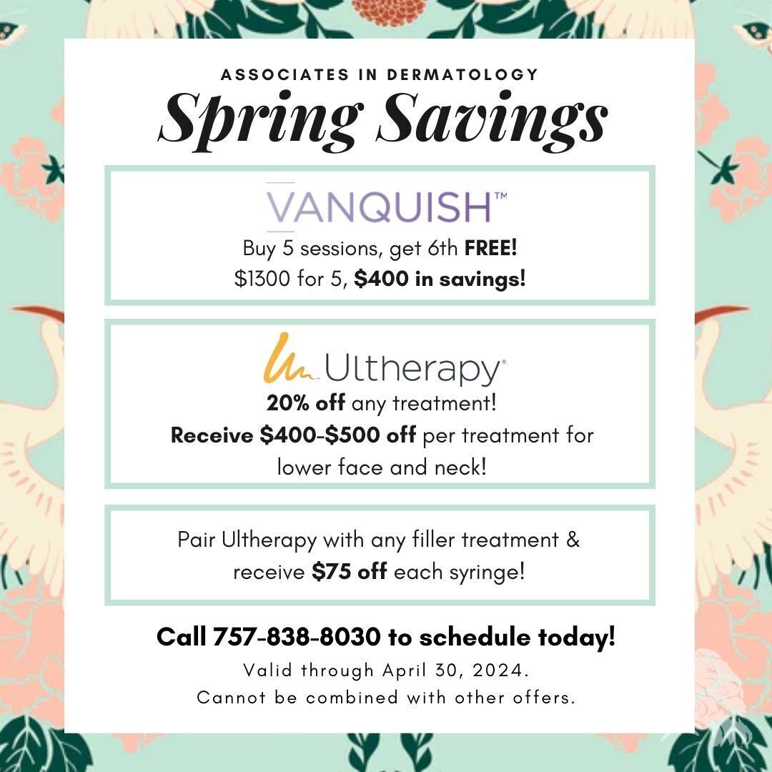 AssocinDerm's tweet image. 🌷Revitalize your radiance with our exclusive Spring Specials! 🌼

🌟 Vanquish
Get rid of fat and contour your body with Vanquish! Vanquish uses radio frequency energy that shrinks and destroys stubborn fat cells. 
Unlock a FREE 6th session when you purchase a package of 5! 💆‍♀️ Sa