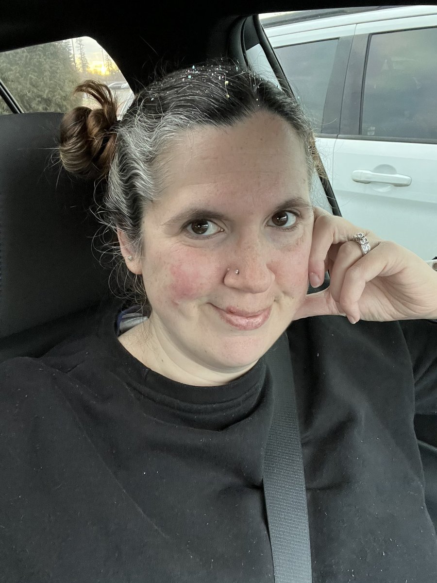 Wacky Wednesday at work! So that means Princess Leia space buns and lots of (biodegradable) glitter. (Just like Carrie Fisher.). My shirt is on backwards and I have two different shoes on too!