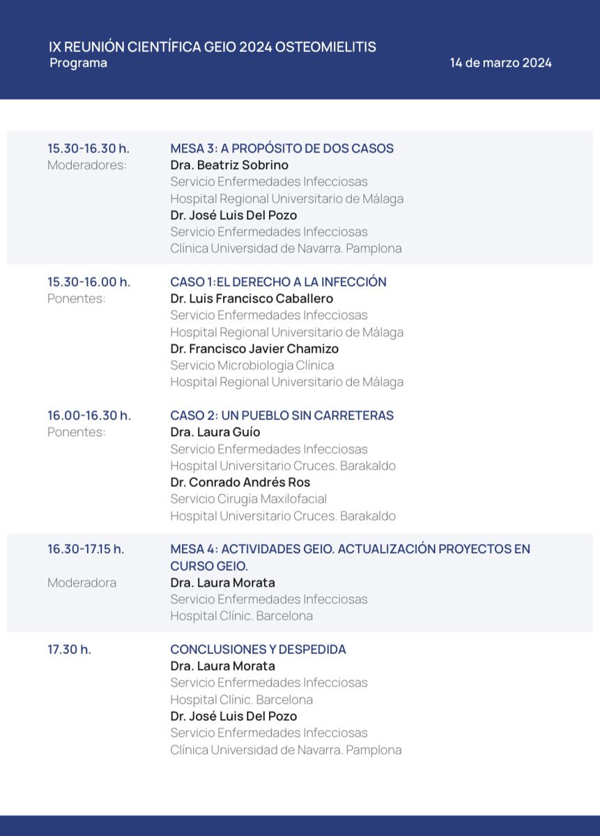 JORNADA GEIO 2024, dedicada a la OSTEOMIELITIS
¡Más multidisciplinar que nunca! 
No te la puedes perder 
¡Te esperamos!
📆 14 Marzo 2024
📍Barcelona
<a href="/SEIMC_/">SEIMC</a> <a href="/secotsecot/">@secotsecot</a> <a href="/SECPREorg/">SECPRE</a> <a href="/SECOMmxf/">SECOMCyC</a> <a href="/MskSerme/">SERME</a>