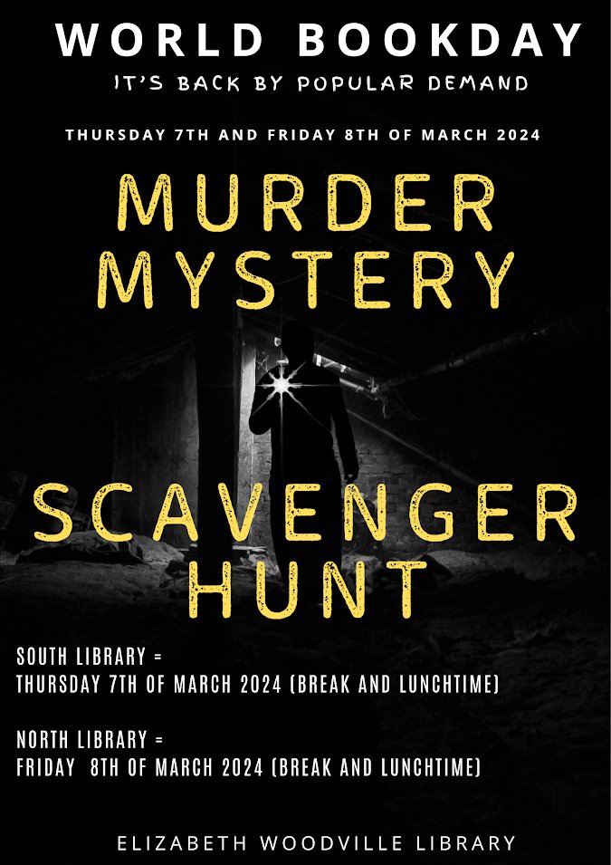 EWSacademy_'s tweet photo. It's back by popular demand! In celebration of World Book Day we have a Murder Mystery scavenger hunt taking place on site this week. Good luck scavenger hunters!! #TeamEWS #EWSLibrary #TheEWSway https://t.co/UwYygP8VQ3