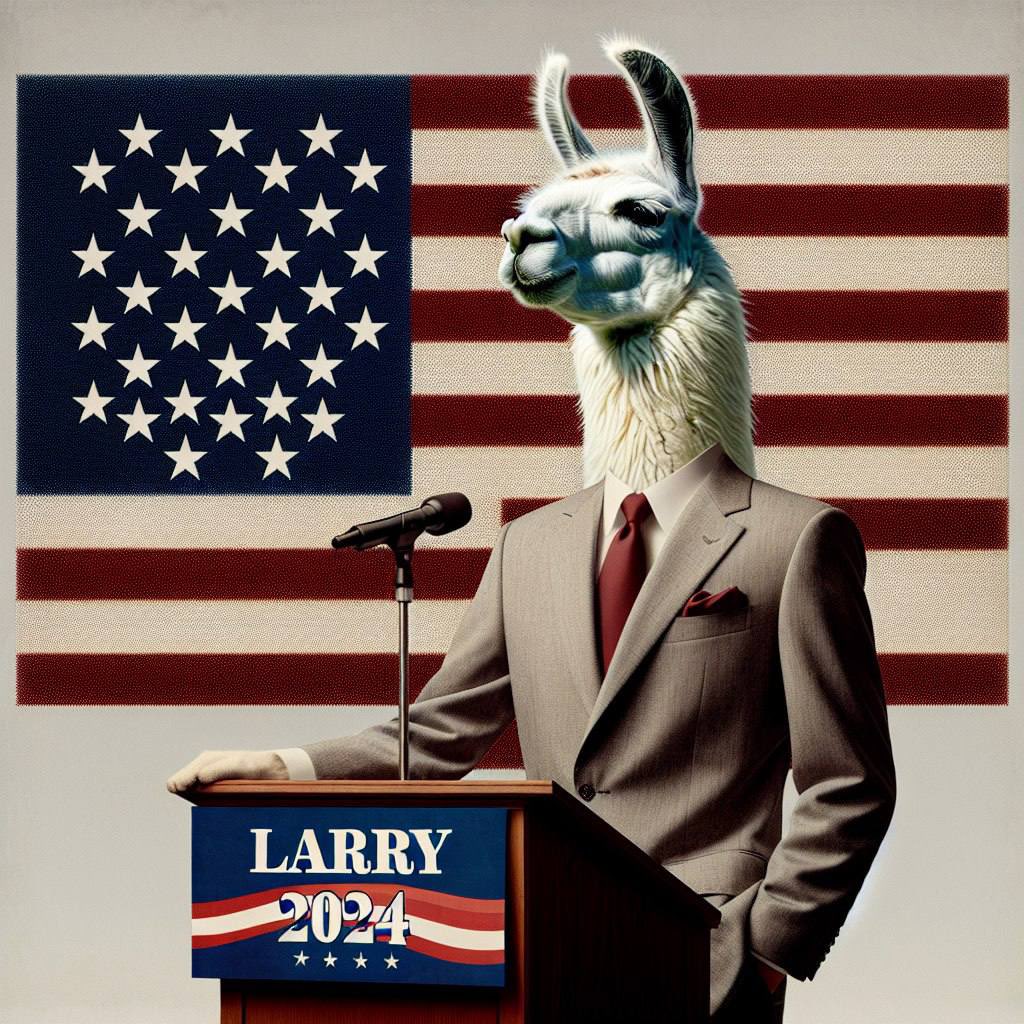 This election year, vote with your conscience! Our better days are ahead and we are the shining light on the hill. 

Land of the free, home of the brave!

Stand with us, join the movement! It’s our time!

#LarryTheLlama #llama #AI #sneakers #crypto #defi #optimus #bank #alpha