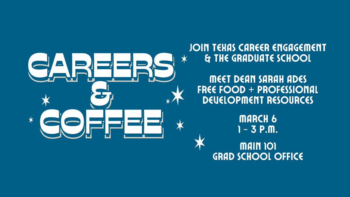 Grad students: come by this afternoon (Wednesday, March 6) to Main 101 for free pizza 🍕from 1-3 p.m. and meet with @HireUTexas to learn about professional development resources.