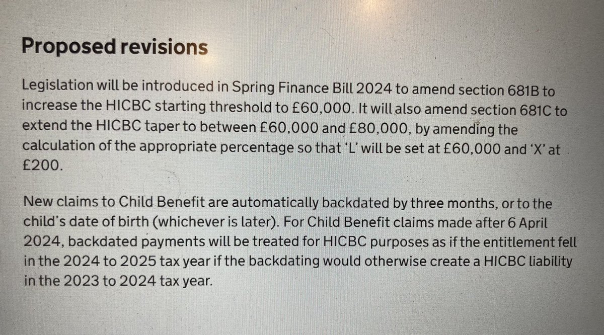 For anyone with one member of a couple earning over £50k (but less than £80k) with a child born after 6 Jan 2024, who has not yet claimed Child Benefit: wait until 6 April 2024! Backdated claims will be treated as 2024/25 if a HICBC would otherwise arise in 2023/24