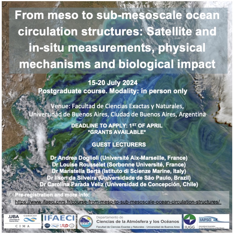 Grants available!
From meso to sub-mesoscale ocean circulation structures
organized by @CIMA_Science @DCAO_UBA @ifaeci @theIUGG 
Pre-registration closes on April 1st 
Info: ifaeci.cnrs.fr/wp-content/upl…
#Oceanography #circulation