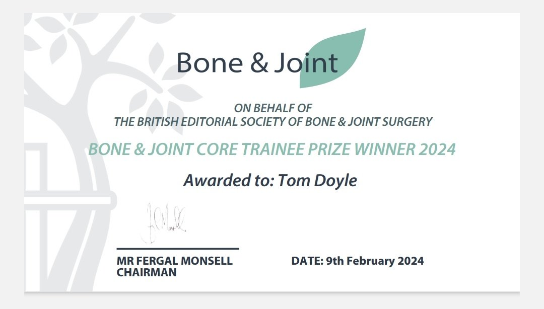 Looking forward to sharing my essay on the role of weight loss drugs and their future in orthopaedics in due course. Delighted to win the @BoneJointJ core trainee prize and bursary, writing about such an important topic