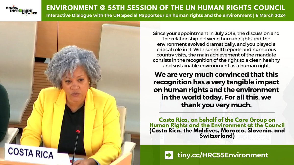 @UN_HRC @SREnvironment @ciel_tweets @duycks @FIANista @FranciscansIntl @SLOtoUNGeneva @Morocco_UNOG @MDVinGeneva @swiss_un @costarica_ungva @BWGenevaMission @ChileONUGinebra @UN_SPExperts @UNHumanRights @OHCHRPartners During the interactive dialogue, many States have expressed support and gratitude towards @SREnvironment and the work the mandate has achieved until today, including the recognition of the #RightToHealthyEnvironment and the tangible impact this has on people and the planet.