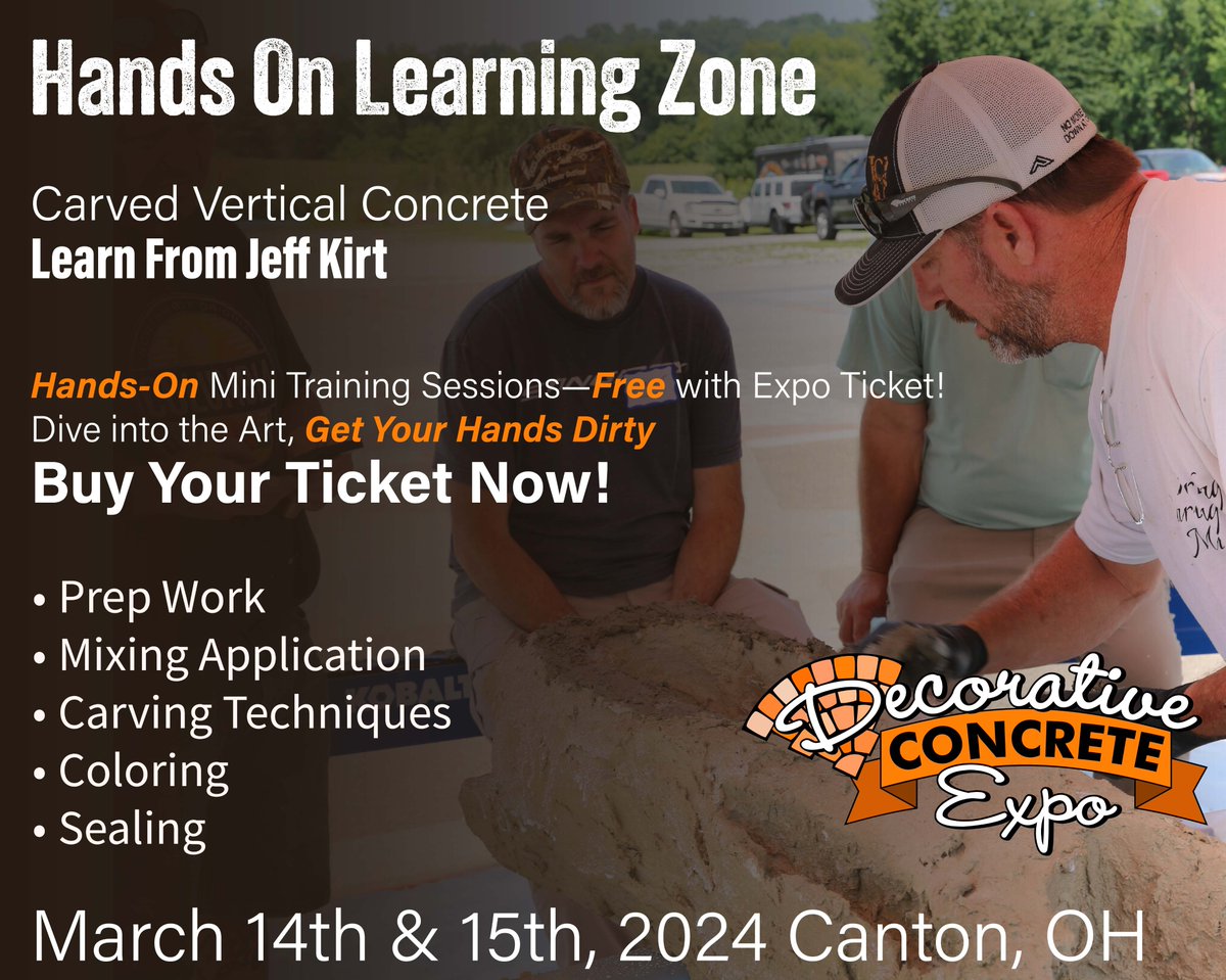 Dive into hands-on training with Vertical Concrete Carving expert Jeff Kirt. Learn prep, mixing, carving, and coloring. Join us at the Expo on March 14-15, 2024, in Canton, OH.