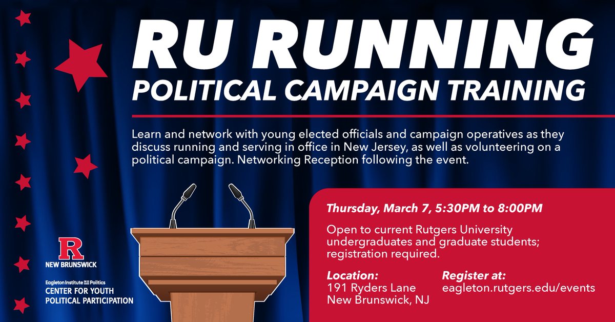Happening Tomorrow: RU Running Political Campaign Training

Registration required: peshine.rutgers.edu/civicrm/event/…