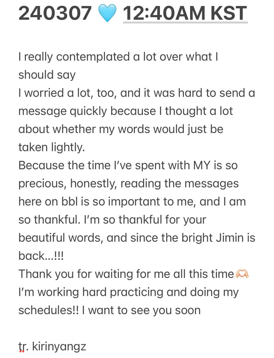 kirinyangz's tweet photo. 240307 🩵 12:40AM KST

welcome back my love 🥹🩵🫶 https://t.co/4ikWpD5LrN